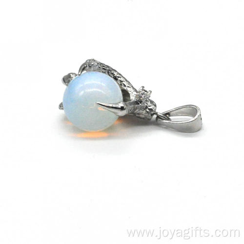 925 Sterling Silver Opalite 15MM Sphere Dragon Ball Claw Pendant Jewelry